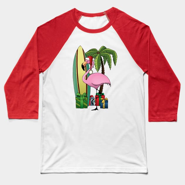 Xmas Flamingo Baseball T-Shirt by mangulica